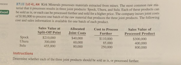  rocess E7.11 (LO 4), AN Kirk Minerals processes materials extracted from