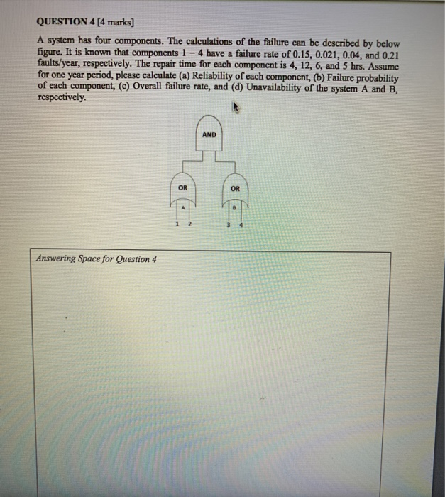  QUESTION 4 [4 marks) A system has four components. The calculations