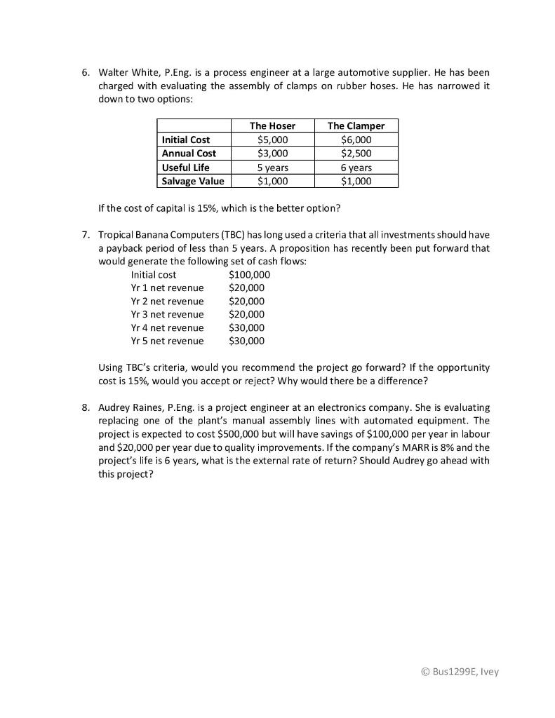 1. Determine the net present value of the following set of cash