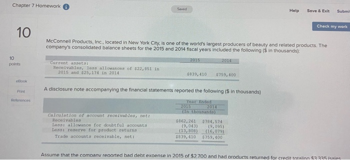  Chapter 7 Homework Saved Help Save & Exit Submi Check my