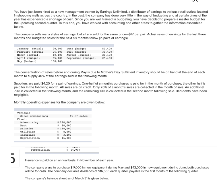 You have just been hired as a new management trainee by Earrings