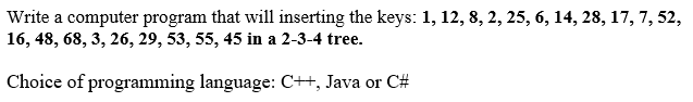  Write a computer program that will inserting the keys: 1, 12,