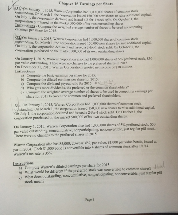  Needed help with Q2, details please! On January 1, 2015, warren