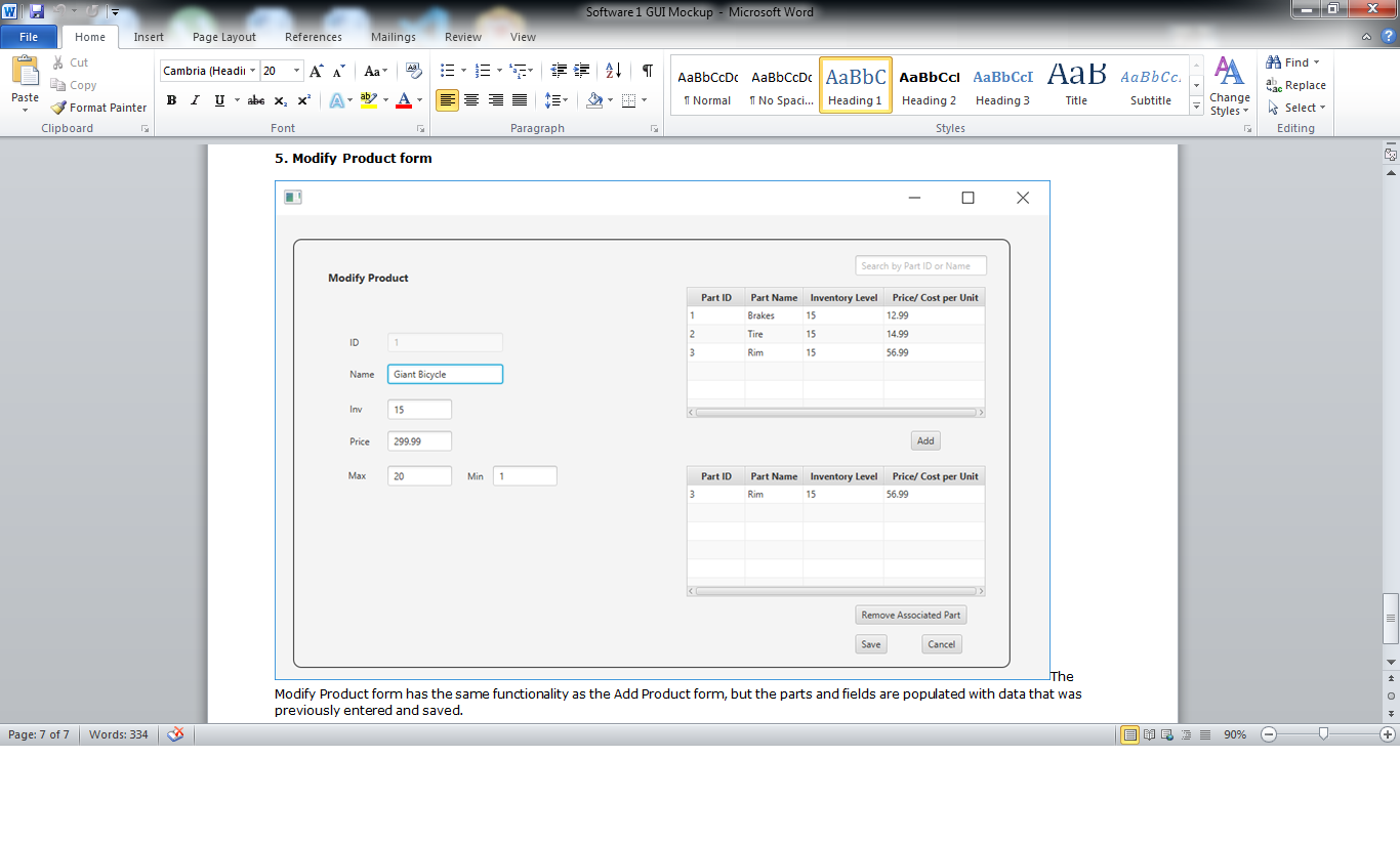 mock-up of the user interface to use in the design and development