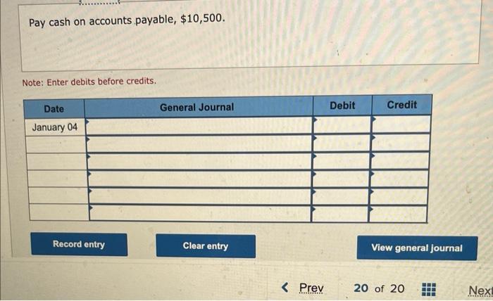occur: January 1 Purchane equipment for $20,500. The conpany entinates a renidual
