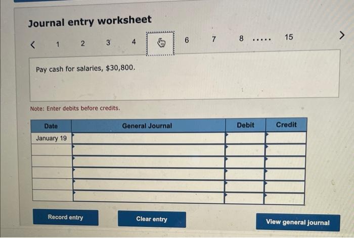 . January 15 Receive cash on account receivable, 523,000 . January 19