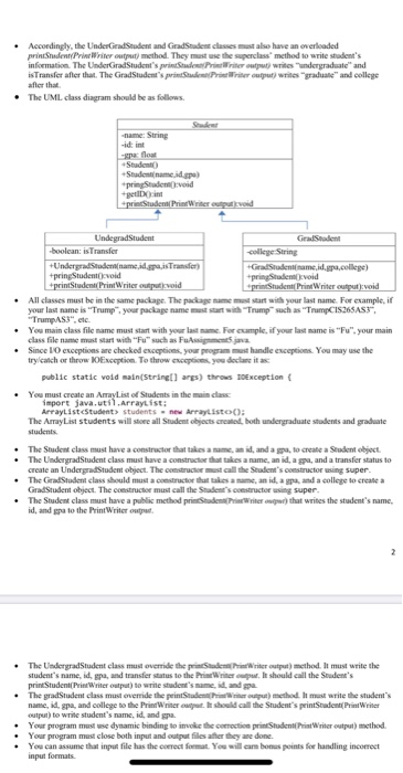 will create a Java program to read undergraduate file, and write them