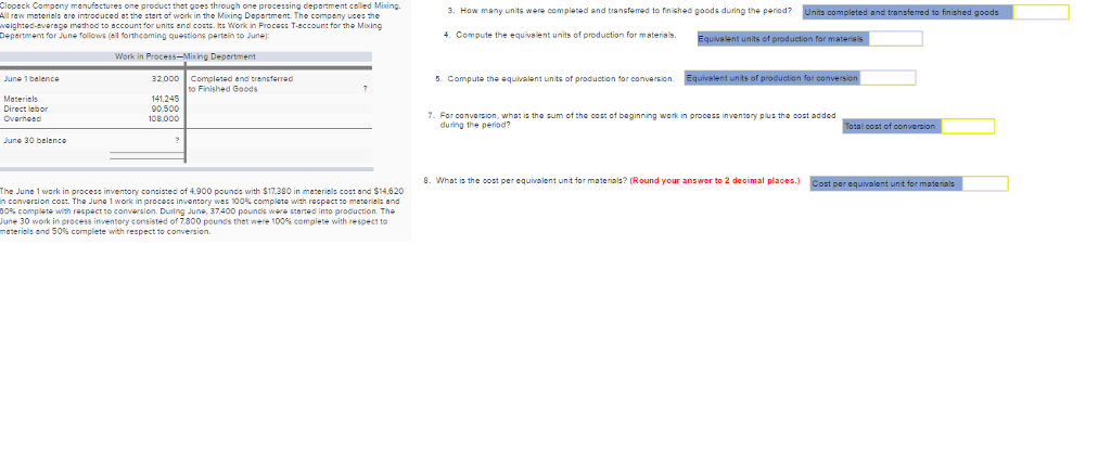  Clock Company manufactures one product: that goes through one processing department