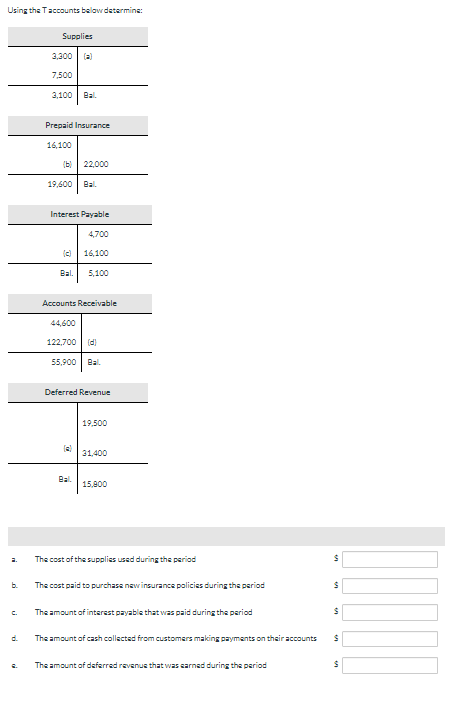  Using the T accounts belowr determine