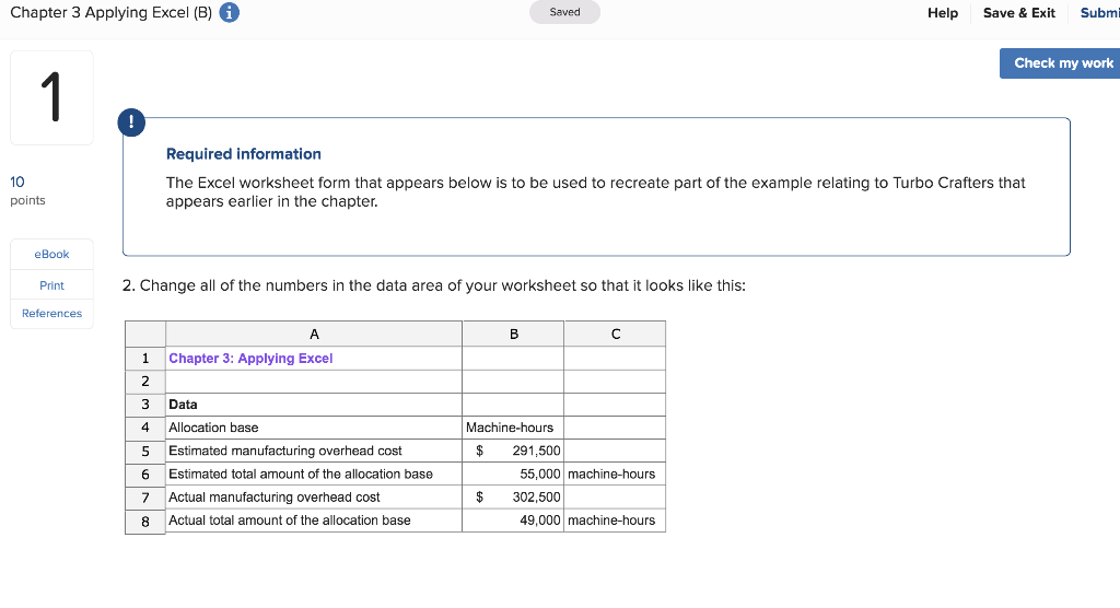  Chapter 3 Applying Excel (B) Saved Help Submi Save & Exit