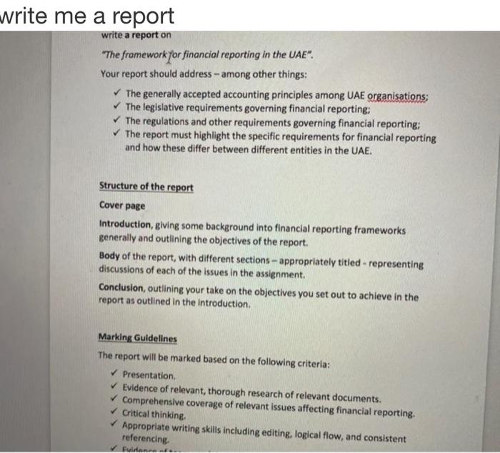  write me a report write a report on "The framework for