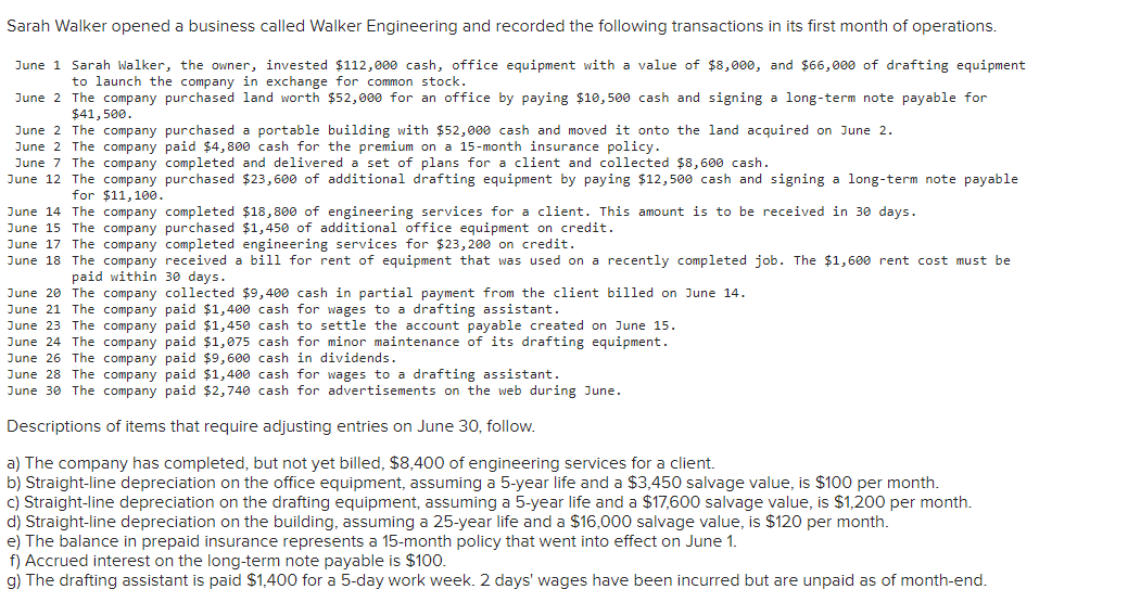  Sarah Walker opened a business called Walker Engineering and recorded the