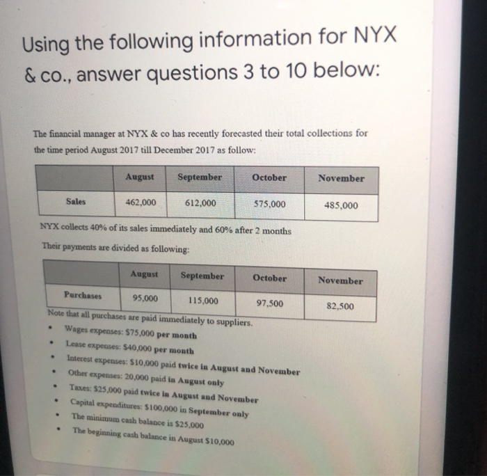  Using the following information for NYX & co., answer questions 3