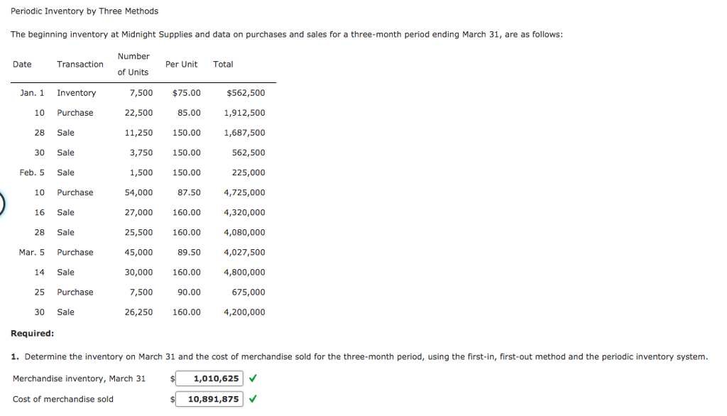  Periodic Inventory by Three Methods The beginning inventory at Midnight Supplies