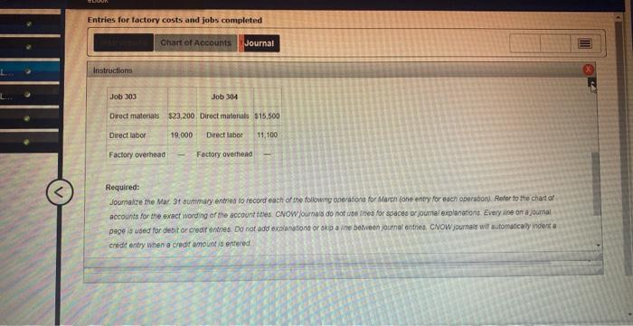 for March (one entry for each operation). Refer to the chart of