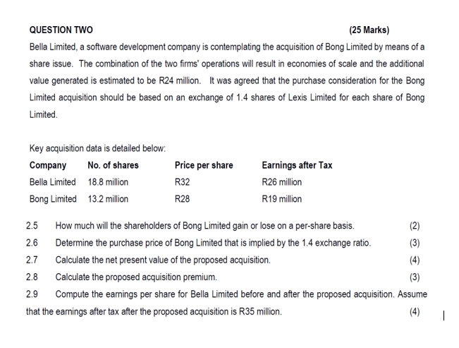 QUESTION TWO (25 Marks) Bella Limited, a software development company is