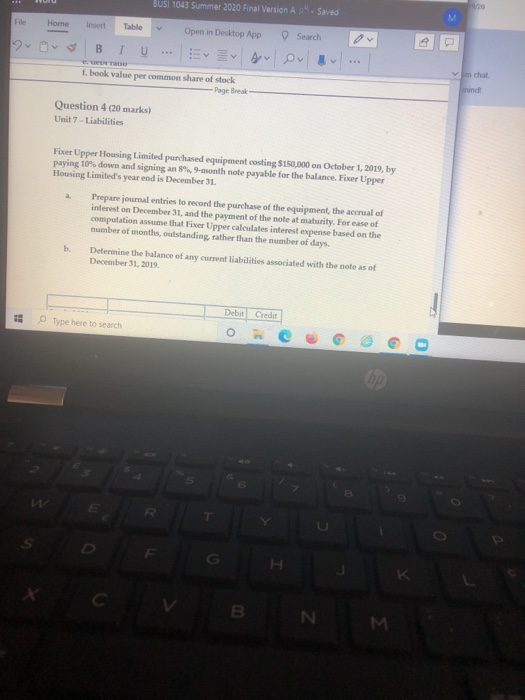  BUSI 1043 Summer 2020 Final Version - saved M File Home