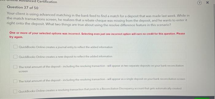  Certification x Question 37 of 50 Your client is using advanced