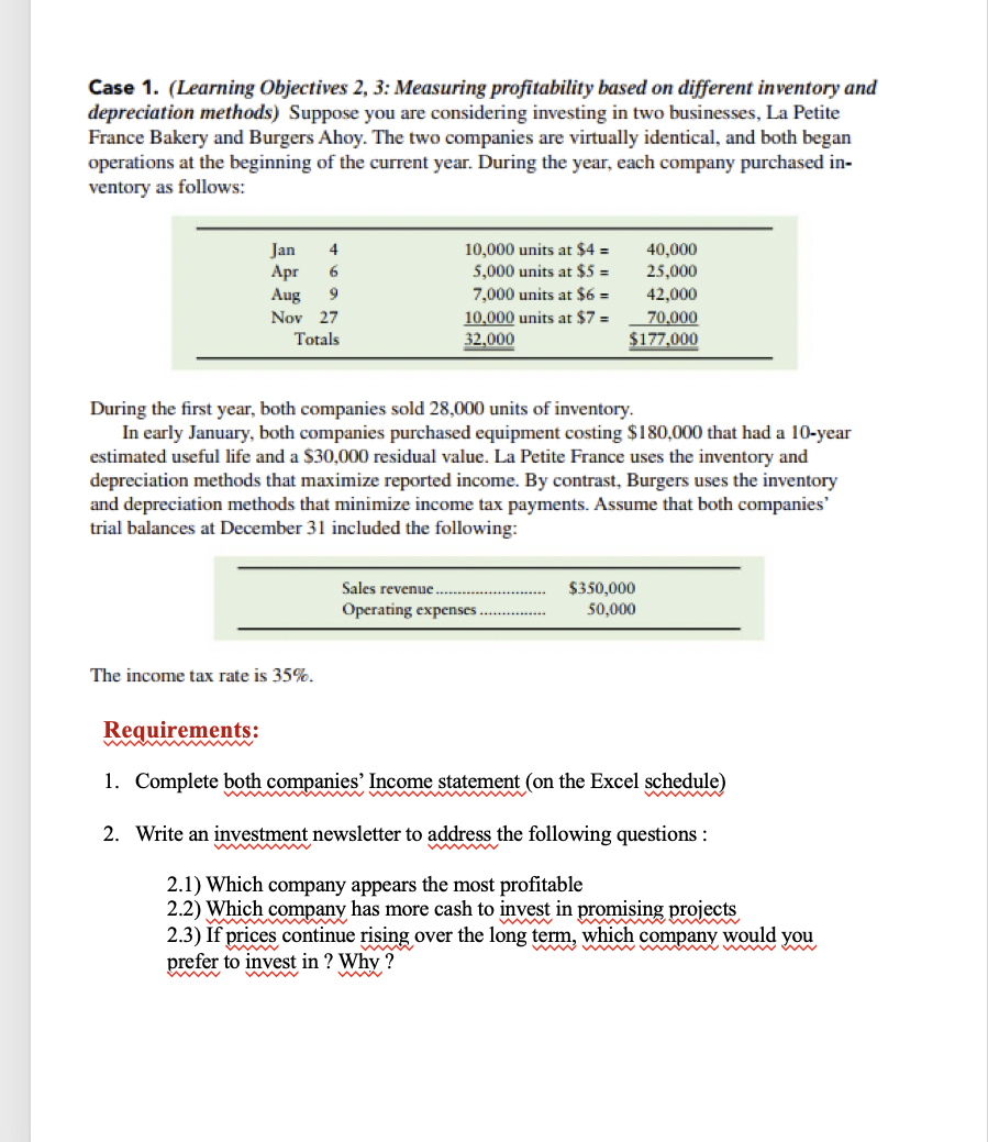  Case 1. (Learning Objectives 2, 3: Measuring profitability based on different