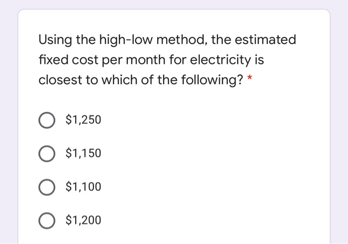 of its electrical costs and has compiled the following data for the