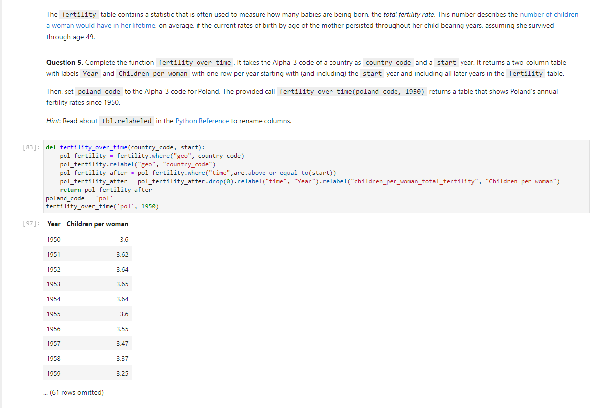 Python help. Answer question 7 using question 5's table. ONLY need answers