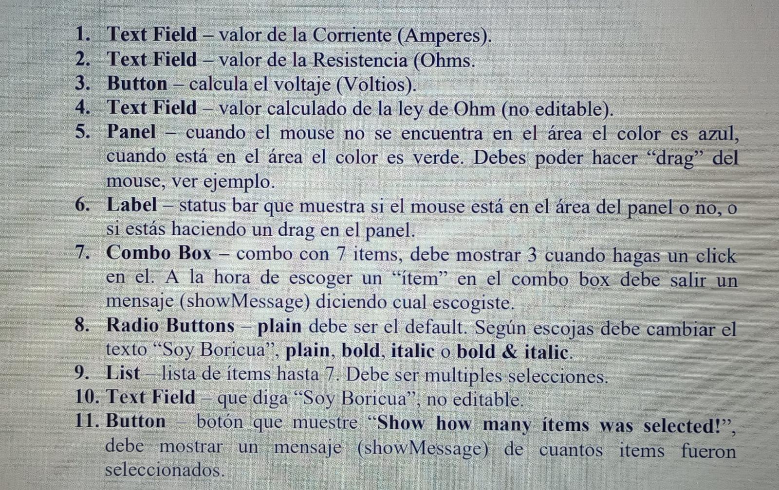 1. Text Field - Current value (Amperes) 2. TextField - Resistance value
