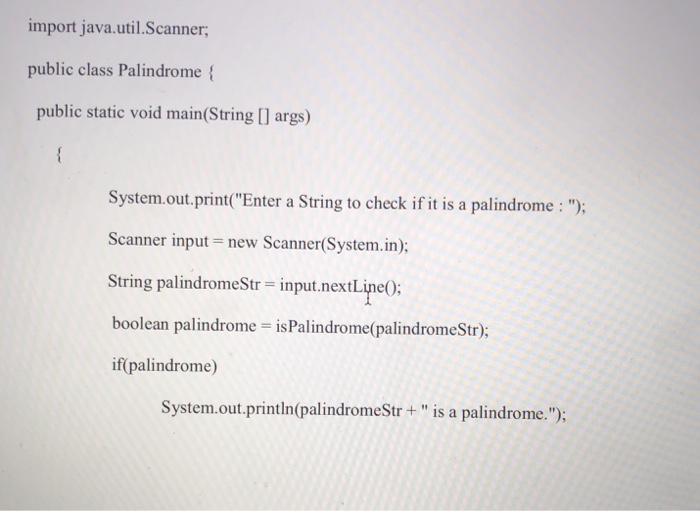 and backwards (Example: abba). Write a program that will check if a