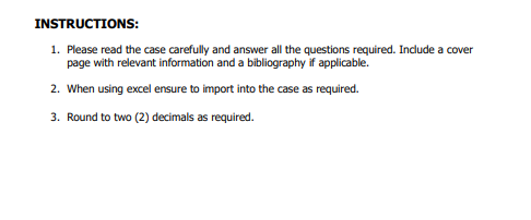  Please read the instructions and complete the task using excel/table format.