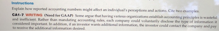  Instructions Explain how reported accounting numbers might affect an individual's perceptions