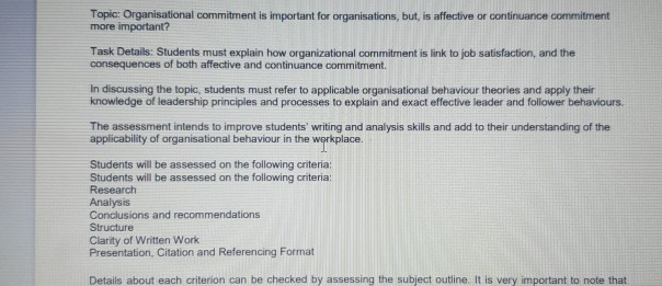 Topic: Organisational commitment is important for organisations, but, is affective or