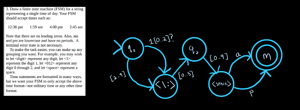 a) Draw a finite state machine (FSM) for a string representing a