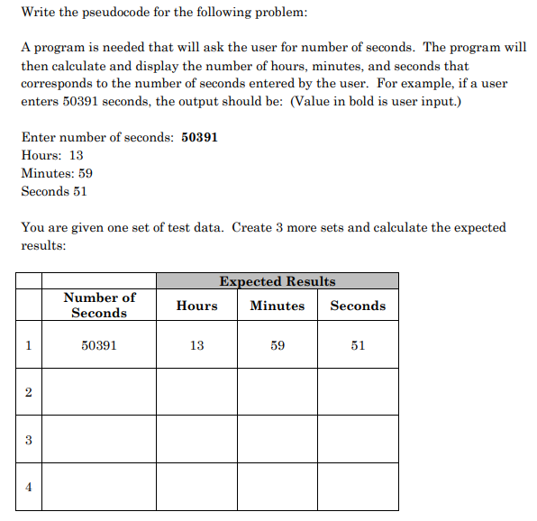 Java Write the pseudocode for the following problem A program is needed