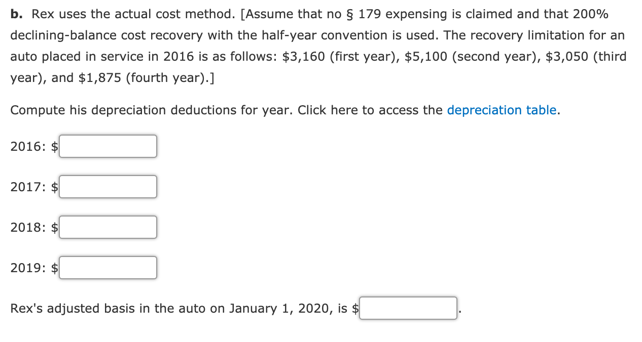 a new automobile for $56,500. He uses the car 92% for business
