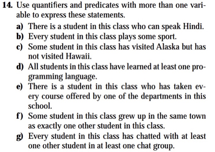 courses at your school. Express each of these quantifications in English. c)