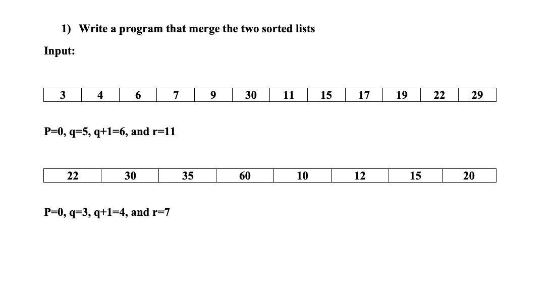 using java 1) Write a program that merge the two sorted lists