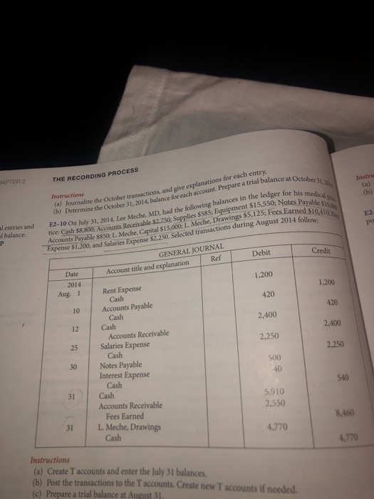  HAPTER 2 THE RECORDING PROCESS trial balance at October 31 for