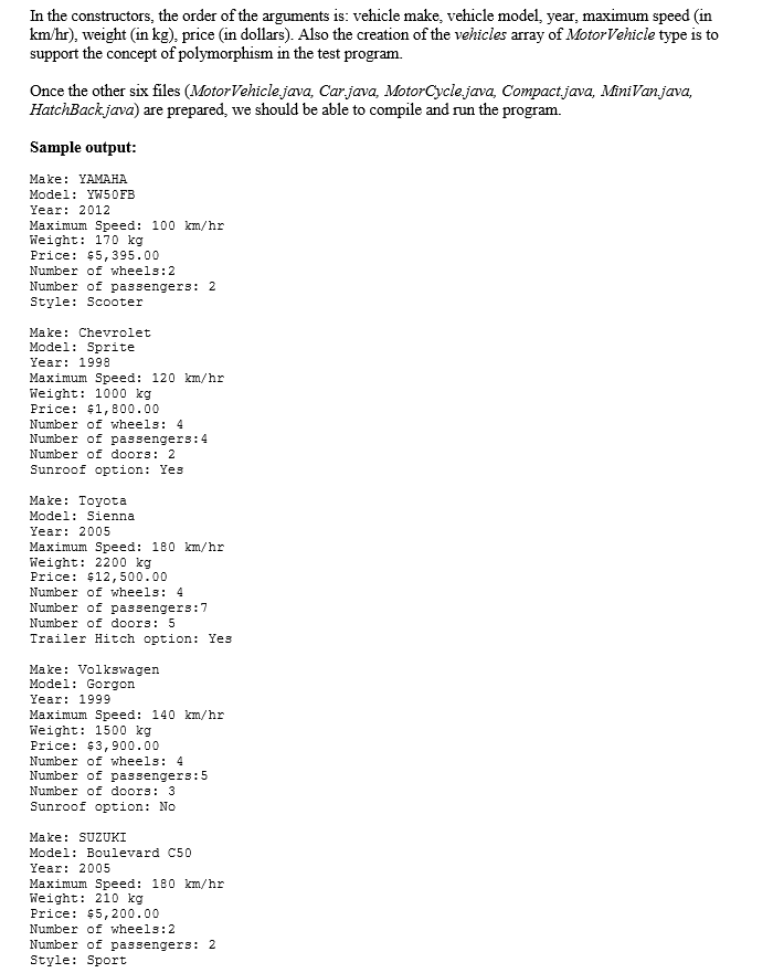 of classes. The classes all have to do with motor vehicles I.