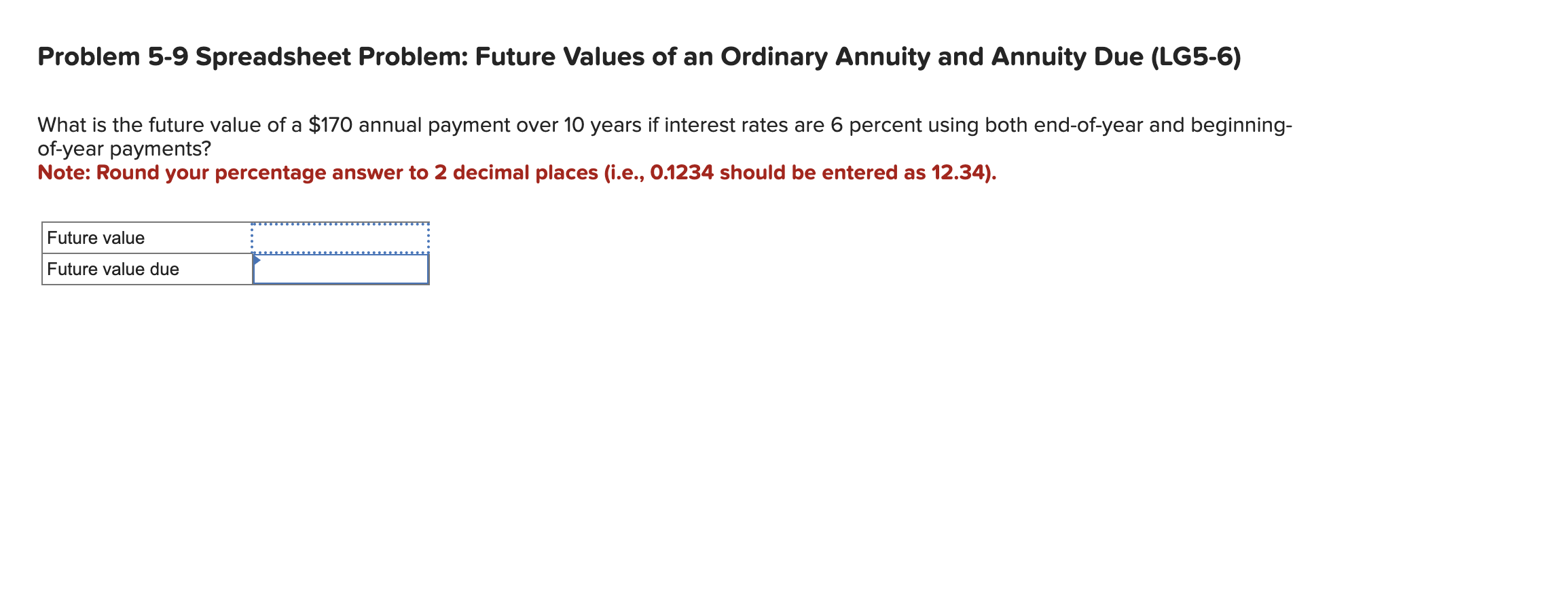  Problem 5-9 Spreadsheet Problem: Future Values of an Ordinary Annuity and