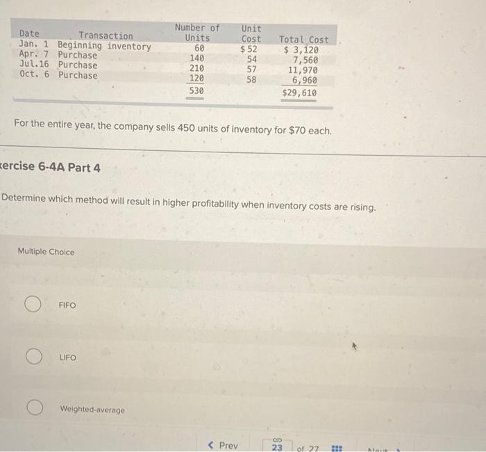 sales revenue, and gross profit. 2. Using LIFO, calculate ending inventory, cost