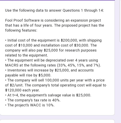 Use the following data to answer Questions 1 through 14: Fool