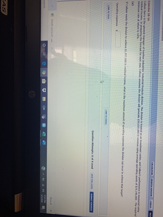  CALCULATOR PRINTER VERSION BACK NEX Exercise 10-16 Colleen Barry is the