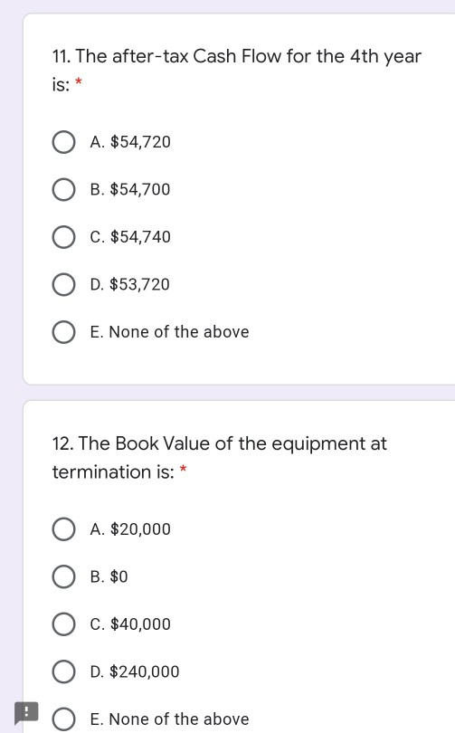 the equipment is $200,000, with shipping cost of $10,000 and installation cost