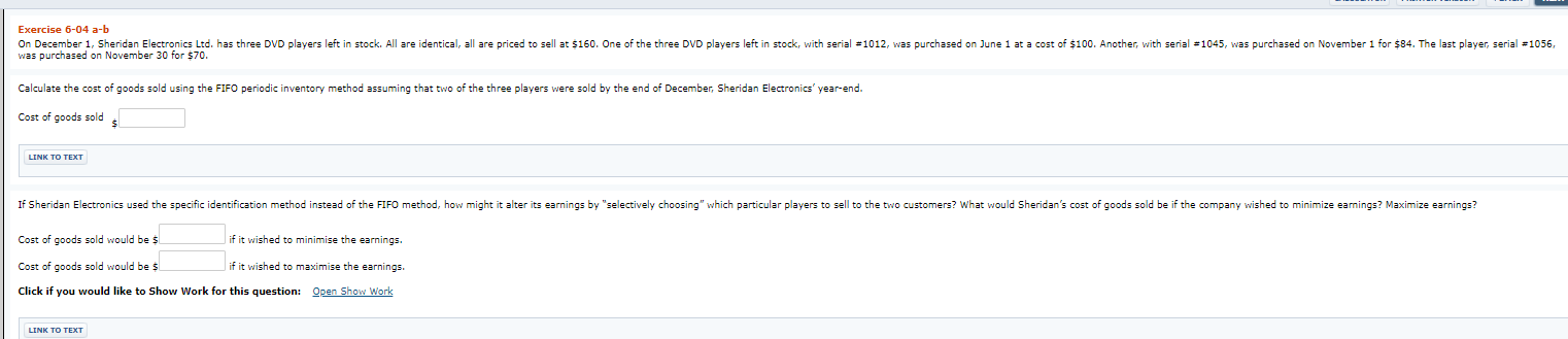 Exercise 6-04 a-b On December 1, Sheridan Electronics Ltd. has three