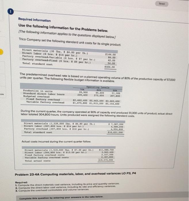  Seved Required information Use the following information for the Problems below.