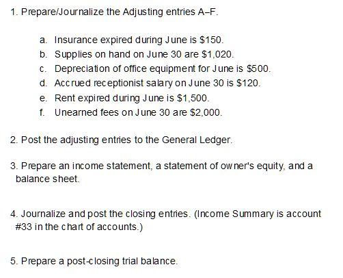  Unadjusted Trial Balance from previous problem: Need to complete the below:
