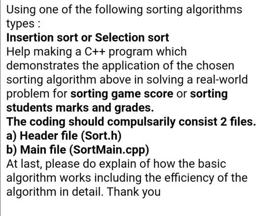  In the end please specify which types of sorting algorithms was