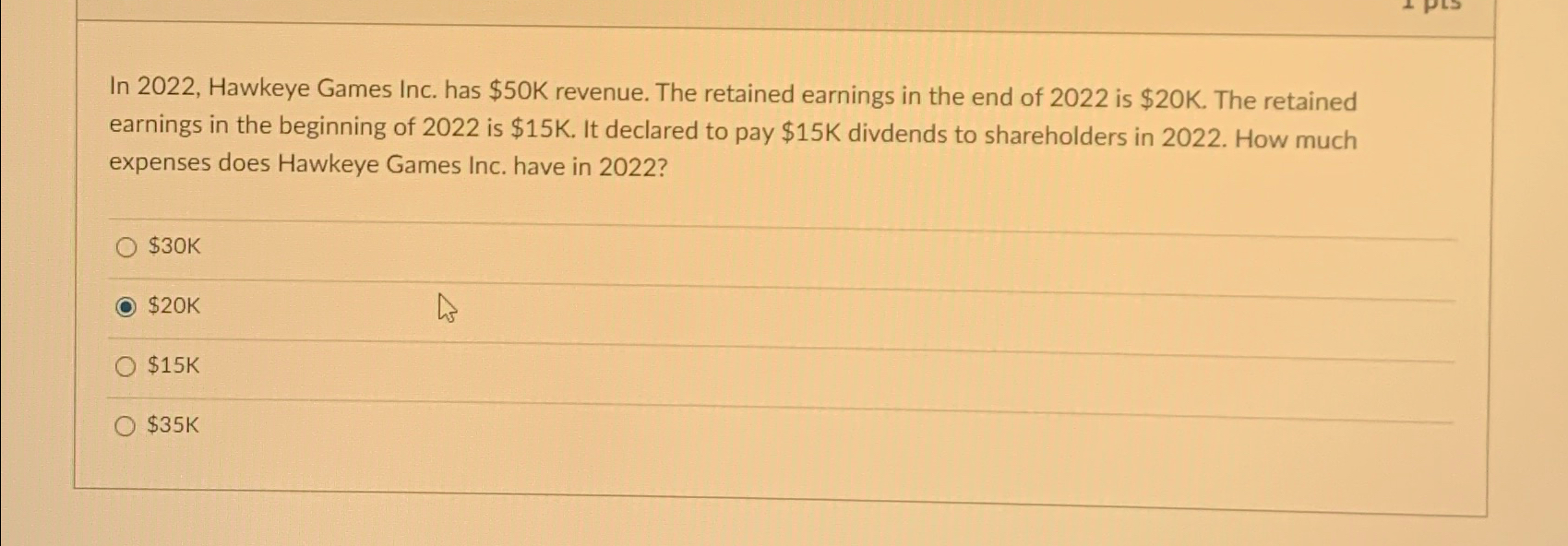  In 2022, Hawkeye Games Inc. has $50 K revenue. The retained