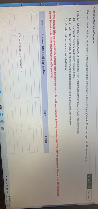  Current Attempt in Progress Prepare the journal entries to record the