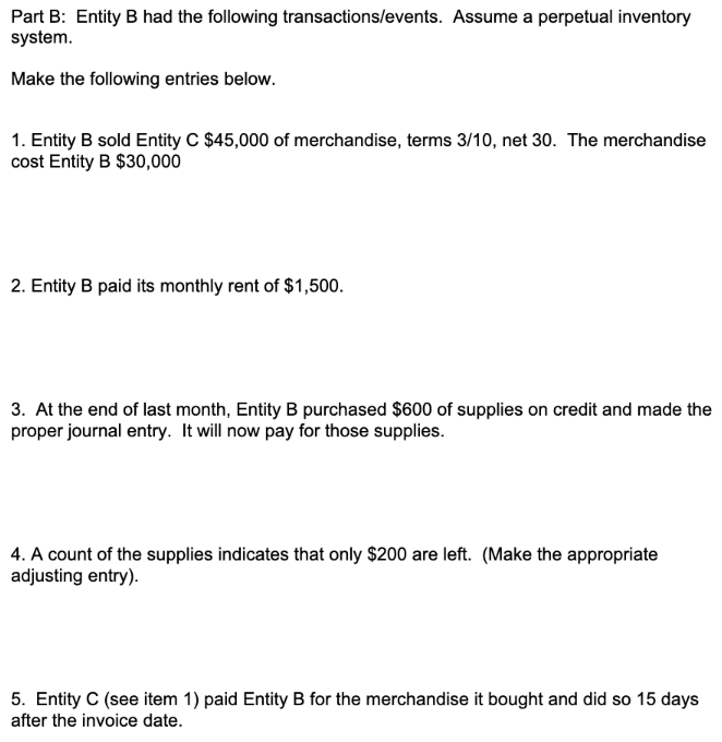 Part A. The following information is available for Entity A : Instructions