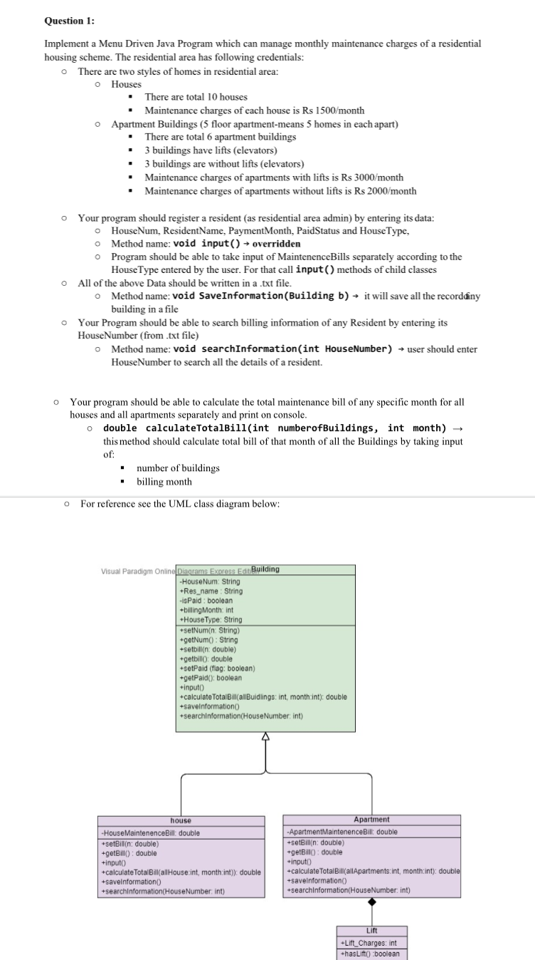 IN JAVA LANGUAGE Question 1: o Implement a Menu Driven Java Program